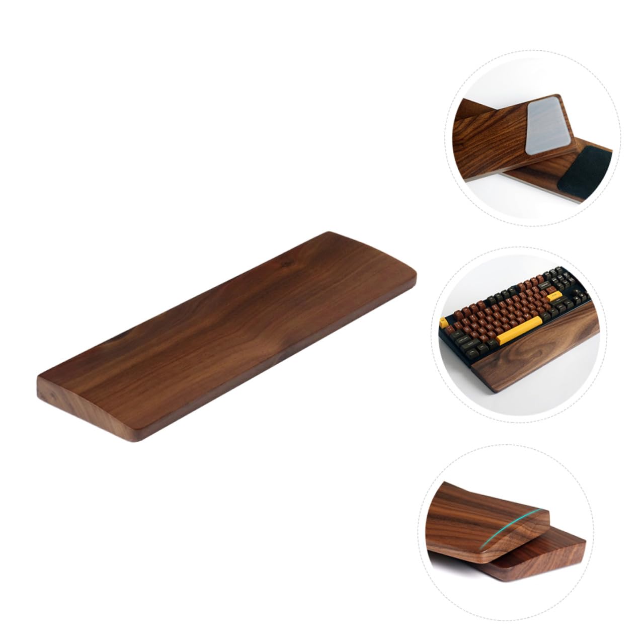 HANABASS Handgelenkauflage mit Natürlicher Holzstruktur 440x80mm aus Walnussholz und Ergonomischer Handgelenkstütze am Schreibtisch für Computer