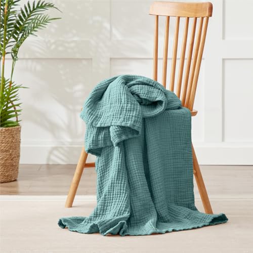 Image of 100% Cotton Muslin Blanket Large 50 inch x 70 inch, 6 Layers Breathable and Lightweight Cotton Throw Blanket for Bed and Couch, Soft Quilt Bedspread, Gauze Blanket for Adults All Season, Teal
