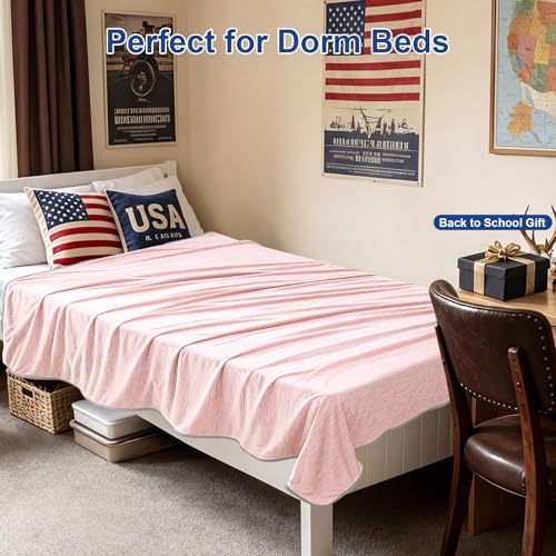 Image of KMUSET Cooling Blanket Twin (60 inchx80 inch), Double Sided Summer Cooling Blankets for Hot Sleepers & Night Sweats, Cool Soft Lightweight Blanket for Dorm Room Essentials, Picnic, Gifts for Women Dusty Pink