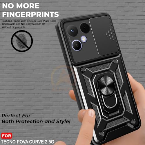 Image of Armor Bumper Back Cover Case for Tecno Pova Curve 2 | Rotating Camera Cover, Ring Holder & Kickstand | Heavy Duty & 360 Degree Protection Tecno Pova Curve 2 Back Cover (Black)