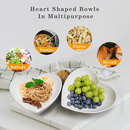 Keponbee 2Pcs Large Heart Shaped Bowls Set Porcelain Heart Shaped Dish White Deep Salad Bowl For Fruit/Pasta/Desserts/Baking Heart Cake Or Romantic Dinner, 9"+10" #TOP2