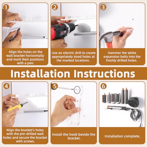 GENCAM Acrylic Wall Mounted Holder Compatible with Dyson Airwrap Styler and Accessories, 7-Hole Wall Mount Bracket Organizer Compatible with Dyson Airwrap for Bathroom by GENCAM - Image 4