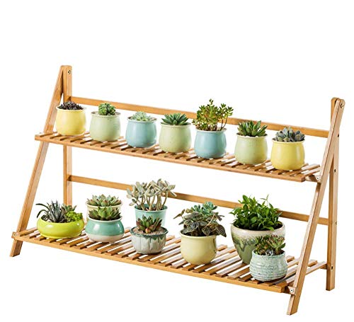 Agmcee Flower Stairs Wood Brown Ladder Shelf 2-Tier Flower Stand Plant Stairs Flower Shelf Plant Stairs L: 100 x W: 31 x H: 27 cm-A