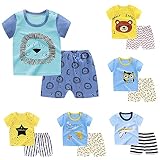 TinaDeer Zweiteiliger Schlafanzüge Nachtwäsche Baby kinderCartoon-Bedruckte Kurzarm Rundhals Schlafanzug Kleinkind Kinder Pyjama Set 50 56 62 68 74 80 86 92 98 104 110 (12-18 Monate, Gelb)