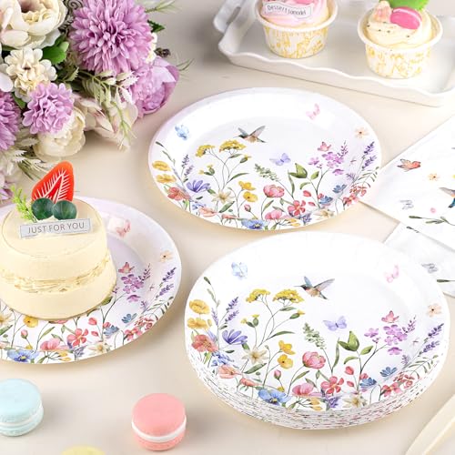 NatNarr 50 Pcs Wildflower Paper Plates and Napkins, Disposable Floral Plates and Napkins Tableware Set Wildflower Garden Party Supplies for Mothers Day Spring Tea Party Baby Shower Birthday - Thumbnail 2