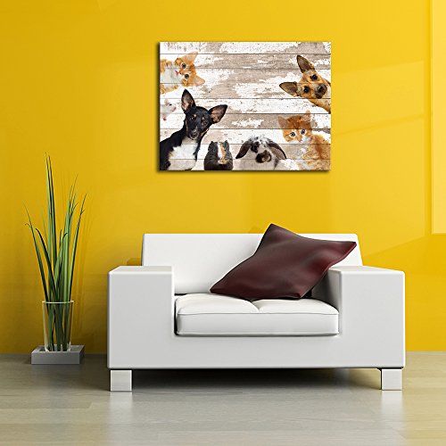 Cute Animals Canvas Wall Art Vintage Dog Cat Mouse Rabbit Hamster Picture Painting Print On Canvas Modern Home Decoration Framed And Stretched For Baby Room Kids Room Ready To Hang 16"X20" #TOP3