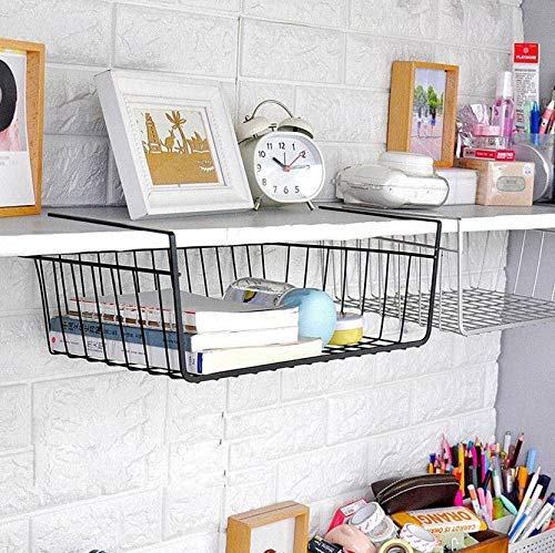 Image of Go Hooked 16 Inch Under Shelf Basket Black Powder Coated Iron for Maximum Storage Efficiency Optimize Your Space for Kitchen and Pantry Home and Office Set of 3