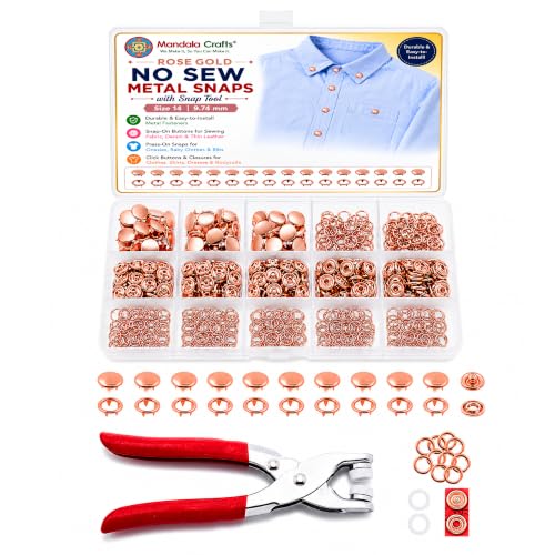 Mandala Crafts 9.74mm Rose Gold Tone Sewing Metal Snap Button with Plier