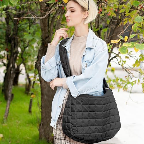 Image of Quilted Puffer Tote Bag Adjustable Shoulder Strap NylonTote Bag Trendy Oversized Shoulder Bag for Women Travel Casual