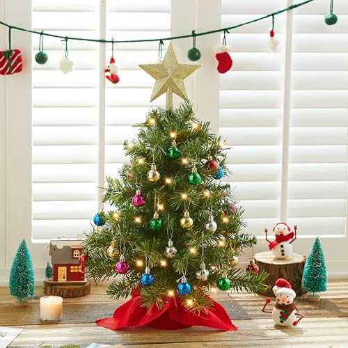 Joiedomi 24"/2FT Mini Christmas Tree Tabletop Set with Clear LED Lights, Artificial Mini Christmas Tree with Star Treetop and Hanging Ornaments, Best DIY Xmas Decorations - Image 6