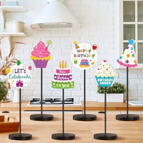 6 Pcs Colorful Birthday Party Decoration Happy Birthday Table Sta...