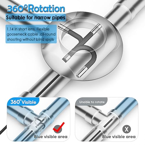 Cámara Endoscópica Articulada ZZQIN 1920P HD con Luz, Rotación 360°, Impermeable IP67, Cable Semi-rígido 5ft miniatura 4