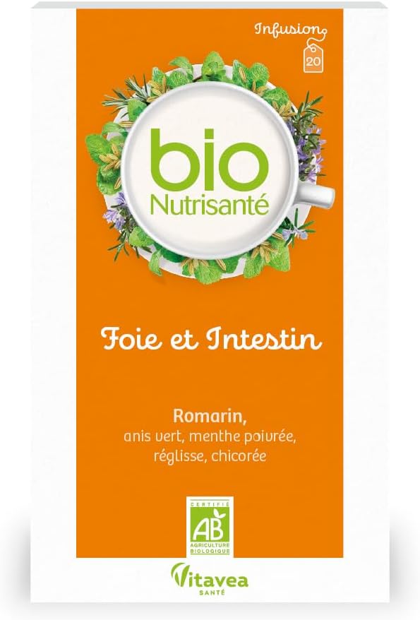 Vitavea BioNutrisanté – Organic Liver and Intestine Infusion 100% Natural – 20 Sachets – Bloating – Rosemary, Green Anise, Peppermint, Licorice, Chicory – Vitavea