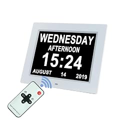 Aowasi Upgraded 10 Inch Digital Day Calendar Clock Auto-Diming 8 Alarms Options Extra Large Non-Abbreviations Dementia Impaired Vision