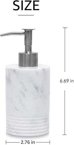 Miniatura 2 de Dispensador de jabón de mármol con bomba de acero inoxidable para encimera de baño, cocina, dispensador de loción y líquido, botella de jabón blanca