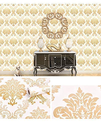 Image of Green Floral Peel and Stick Wallpaper Elegant Lillies Bedroom LIVINGROOM PVC SELF Adhesive Wallpaper 200 * 45CM-9SQFT (Golen & White Floral)