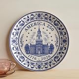 USA 250th Anniversary Decorative Plate, Patriotic Blue Floral Americana Display Plate, USA Heritage Home...