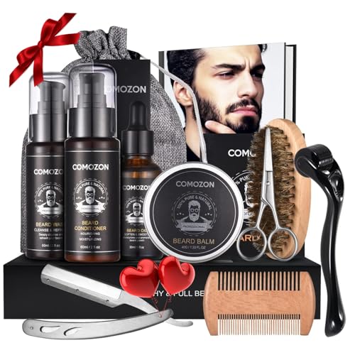 Beard Grooming Kit for Men, 12 in 1 Beard Kit Men Gifts with Beard Roller, Beard Set with Beard Oil, Beard Shampoo, Beard Conditioner, Beard Brush, Beard Balm, Beard Comb, Scissors, Gifts for Him