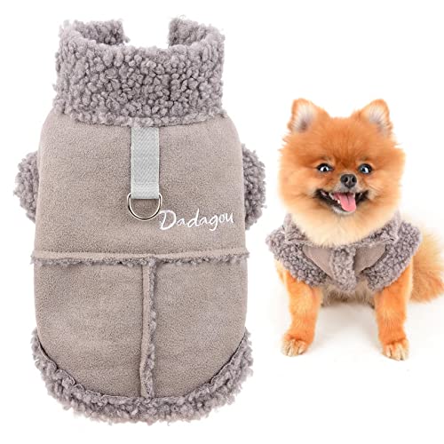 SMALLLEE_LUCKY_STORE Haustier-Wildlederjacke Fleece gefüttert, Wintermantel mit D-Ring für kleine Hunde Katzen Welpen, Chihuahua Yorkie warme Kleidung für kaltes Wetter, Grau, S
