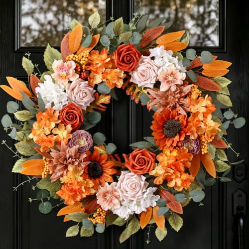 ASTNIC Couronne d'automne 56 cm Couronne de porte d'entrée d'automne