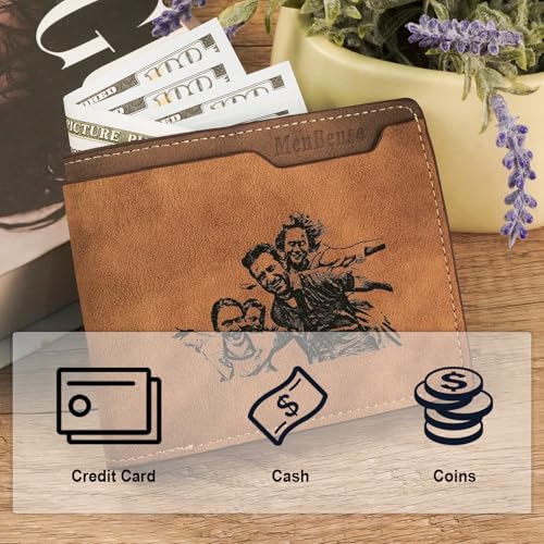 Custom Wallets for Men, Personalized Men's Wallet, Engraved Photo&Name Wallets, Customized Souvenirs for Husbands Fathers Boyfriends (Dark Khaki)3