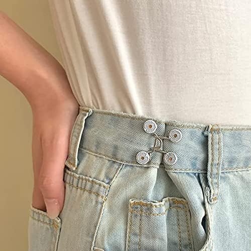 Image of SANNIDHI 4 Pcs Adjustable Waist Buckle, Pearl Daisy Pins for Jeans | Pin to Adjust Pant Waist, Helps Fit Loose Pants, Pearl Detail, Four Detachable Pieces, Daily Wear