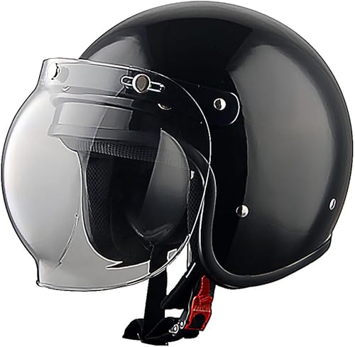 1Storm Casco abierto para motocicleta, ciclomotores, scooter, piloto, casco de media cara con escudo transparente desmontable, negro brillante