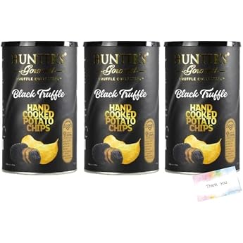 Hunter Potato Chips, Black Truffle Flavor, 5.3 oz 150 g, Large Can with Message Card Set of 3