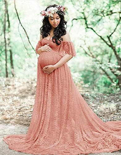 Miniatura 6 de Sicily Vestido de maternidad largo con hombros descubiertos de encaje para mujer Plus fotografía