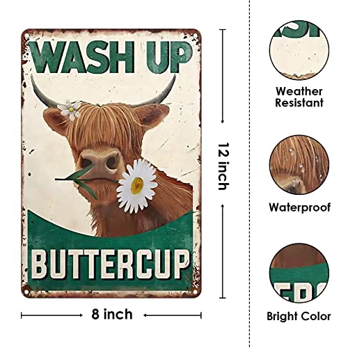 Metal Tin Sign Vintage Wash Up Buttercup Cow Funny For Home, Bathroom, Toilet Wall Decor 12X8 Inches #TOP1