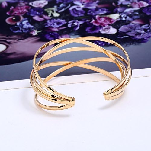 FUTIMELY Boho Chunky Cuff Bracelet for Women,Gold/Silver/Rose gold Multi-layer Cross Wire Bangle Bracelets Open Adjustable Wide Cuff Bracelet Fashion Statement Jewelry - Image 4