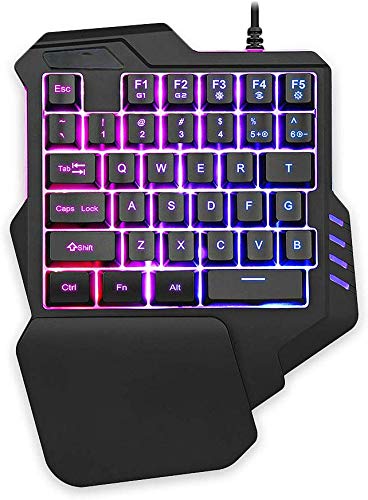 Einhand-USB-Gaming-Tastatur Verkabelt, 35 Tasten RGB-LED-Hintergrundbeleuchtung, Tragbare Mini-Gaming-Tastatur, ergonomisches Design mit