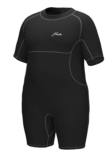 Hevto Plus Size Shorty Wetsuit 3/2mm Back Zip (Men Black, 46)
