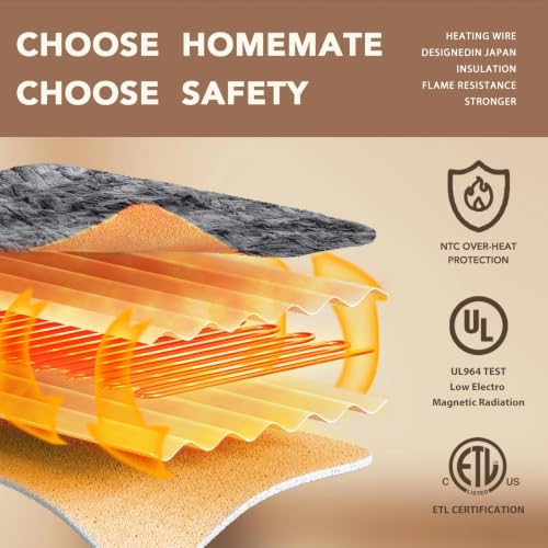 Image of Homemate Electric Heated Heating Blanket King Size 100 inchx90 inch Dual Control | ETL Certified 2 /4 /6 /8H Auto-Off 10 Heat Level Overheat Protection Machine Washable FauxFur Sherpa,Cold Room Cold Sleeper Gift