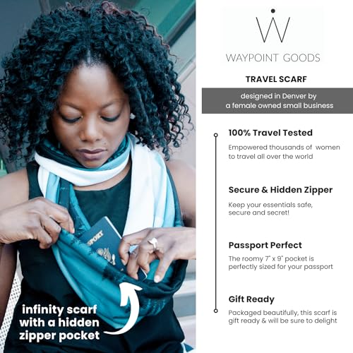 WAYPOINT GOODS Infinity Travel Scarf Hidden Zipper Pocket for Women Airplane - Lightweight Cotton Bamboo - Travel Essentials2
