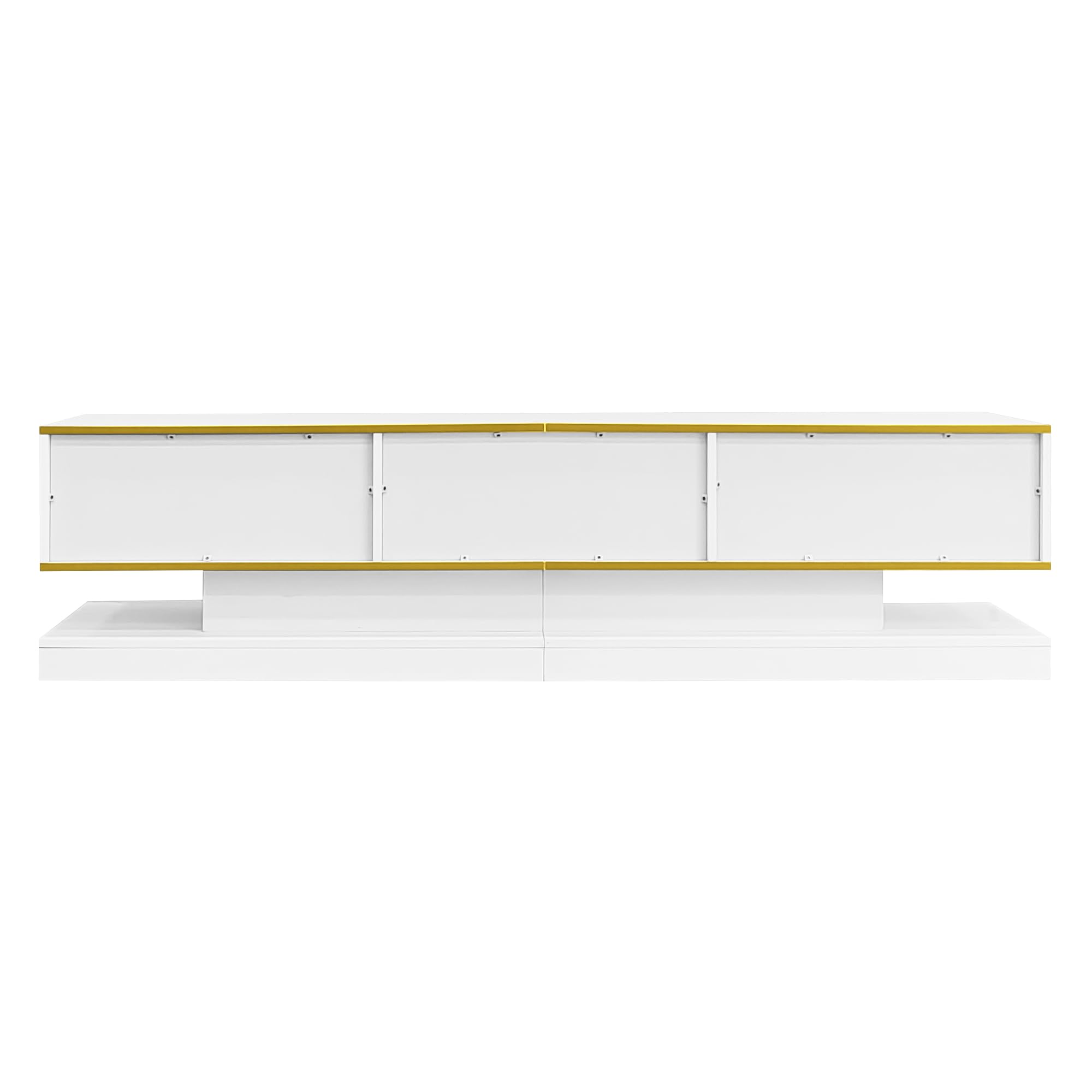 Meuble TV 180 cm de Long avec 3 tiroirs 1 Compartiment Ouvert - Brillant avec lumières LED lowboard pour Salon Salle à Manger Meuble Bas Table Blanc