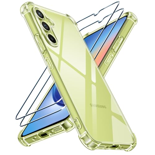 ivoler Klar Hülle für Samsung Galaxy A34 5G mit 3 Stück Panzer Schutz Glas Dünne Weiche TPU Silikon Transparent Stoßfest Schutzhülle Durchsichtige Kratzfest Handyhülle Case Cover