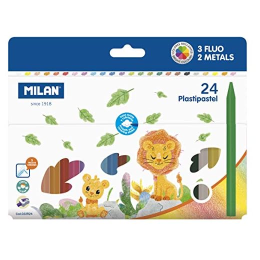 MILAN 022R24 - Caja 24 Plastipastel redondos (contiene 3 colores fluo y 2 metal)