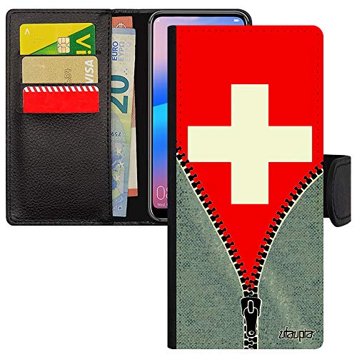Coque Galaxy S21 Ultra en cuir avec rabat portefeuille drapeau suisse