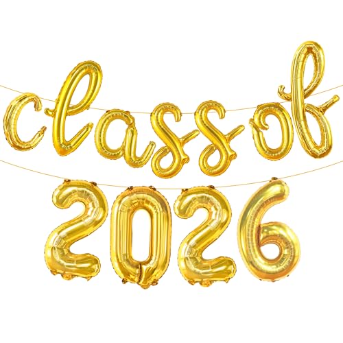 Image of Graduation Decorations 2026 | Gold Class of 2026 Balloons Banner - Script, 16 Inch | Graduation Balloons 2026 | Class of 2026 Balloon for Grad Decorations, KatchOn