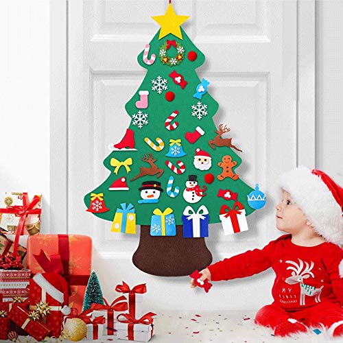 Cusbus 3.3ft DIY Felt Christmas Tree for Toddlers with 34pcs Detachable Ornaments Set, Christmas Decorations Xmas Gifts for Kids, New Year Door Wall Hanging Home Decor, Christmas Decor Party Supplies