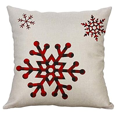 Winsummer Set of 4 Christmas Pillow Covers Buffalo Plaid Snowflakes Merry Christmas Decorative Throw Pillow Cases Cushion Cover 18 x 18 Inch Cotton Linen Autumn Pillow Cases