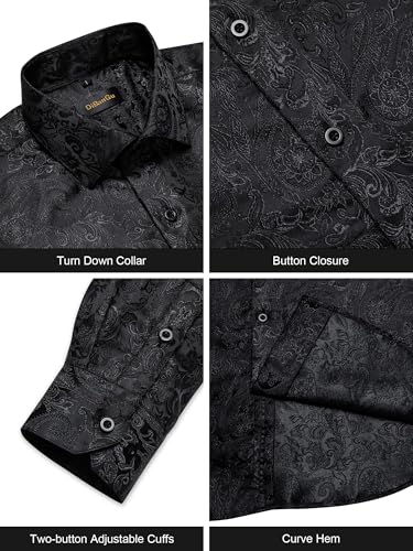 DiBanGu Mens Silk Paisley Dress Shirts,Long Sleeve Button Down Shirt Casual Regular Fit Shirt for Men Wedding Party - Image 6