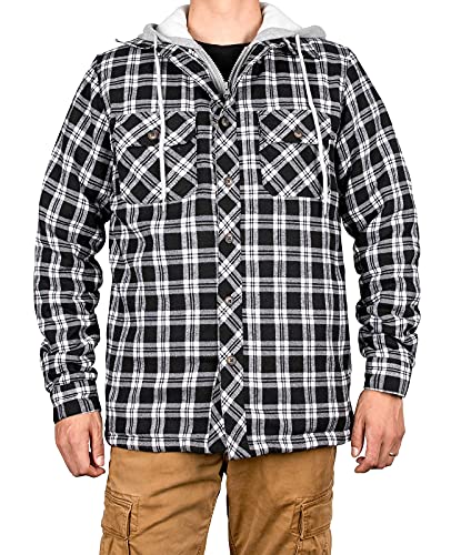 ThCreasa Mens Plaid Flannel Jacket with Hood, Fuzzy Sherpa Fleece Lined Zip Up Flannel Shirt Jackets4
