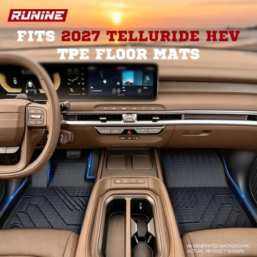 Image of Floor Mats for 2027 Kia Telluride Hybrid (Suitable for HEV), All Weather TPE Telluride Floor Liners Full Set with Cargo Mat & Backrest Mats, Custom Fit 7 Passenger 2027 Telluride Hybrid Accessories