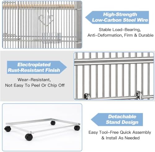55" H Large Bird Parrot Cage, 3/8" Wire Gap, Carbon Steel 30"x18"x55" — 사진 5