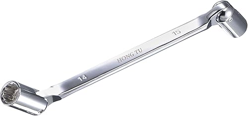 uxcell Llave de cabeza flexible de 12 puntos, extremo de caja giratoria doble métrica de 0.551 in x 0.591 in, rotación CR-V de 180 grados para