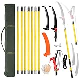Outvita Manual Pole Saw, 30 Feet Extendable Tree Pruner with Knives and Storage Pocket, Sharp Steel Blade and Scissors High Branches Trimming for Pruning Palms and Shrubs(Yellow)