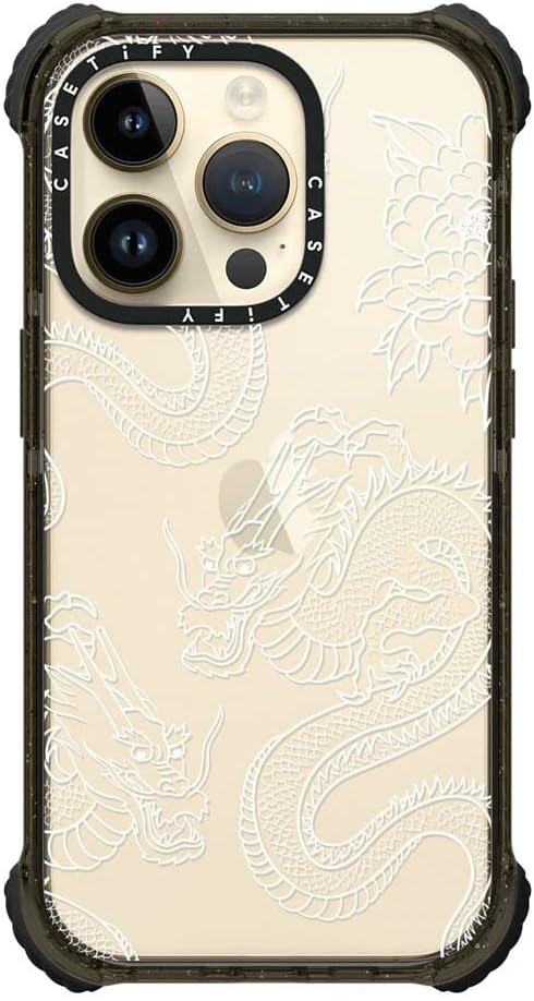 CASETiFY Ultra Impact iPhone 14 Pro Case [5X Military Grade Drop Tested / 11.5ft Drop Protection] - Dragons - Clear Black