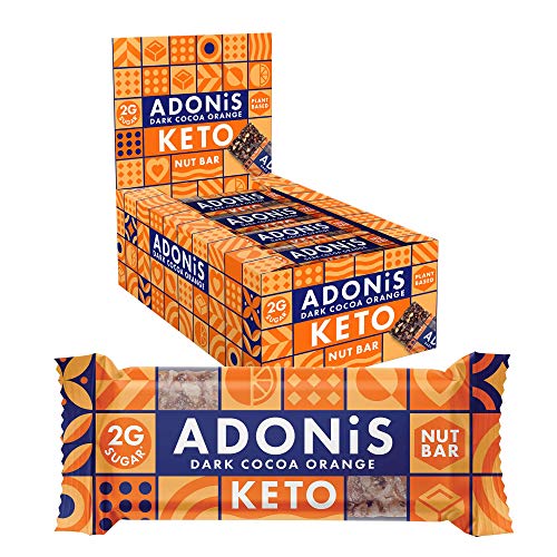 Adonis Low Sugar Nut Bar Barrinhas de chocolate e laranja, 100% natural, baixa em hidratos de carbono, sem glúten, vegano, paleo, Keto (caixa de 16)